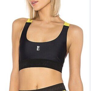 NWT PE NATION DIVISION ROUND RACERBACK SPORTS BRA IN BLACK AND YELLOW - M